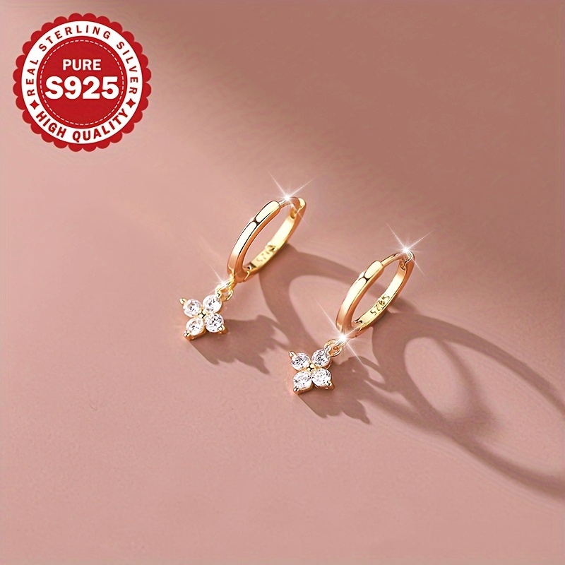 Women's 925 Sterling Silver Four-Petal Pendant Earrings — Classic Sweet Style